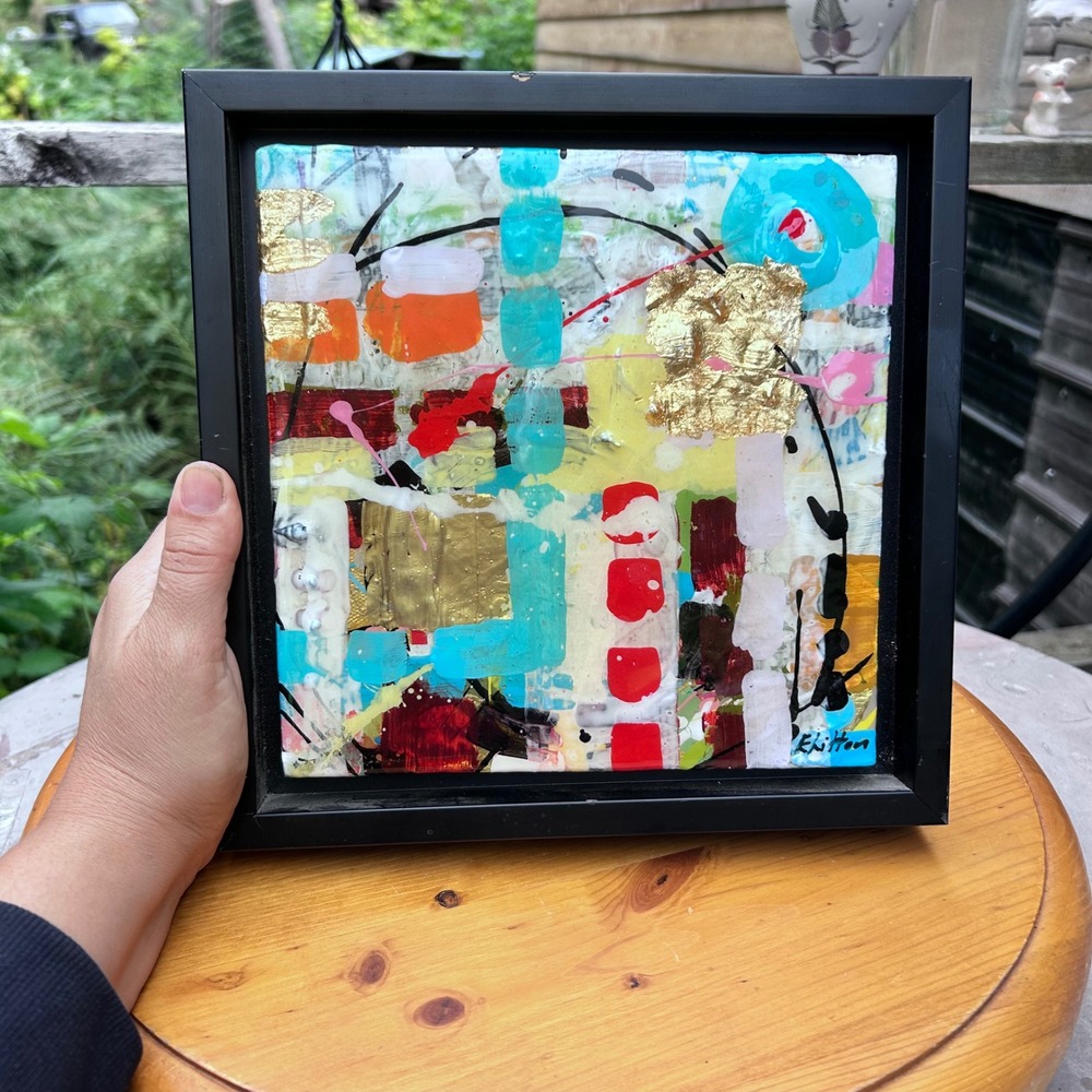 Jabulani Happiness Abstract Mixed Media Canvas Art Gold Leaf E Whitten Small MCM